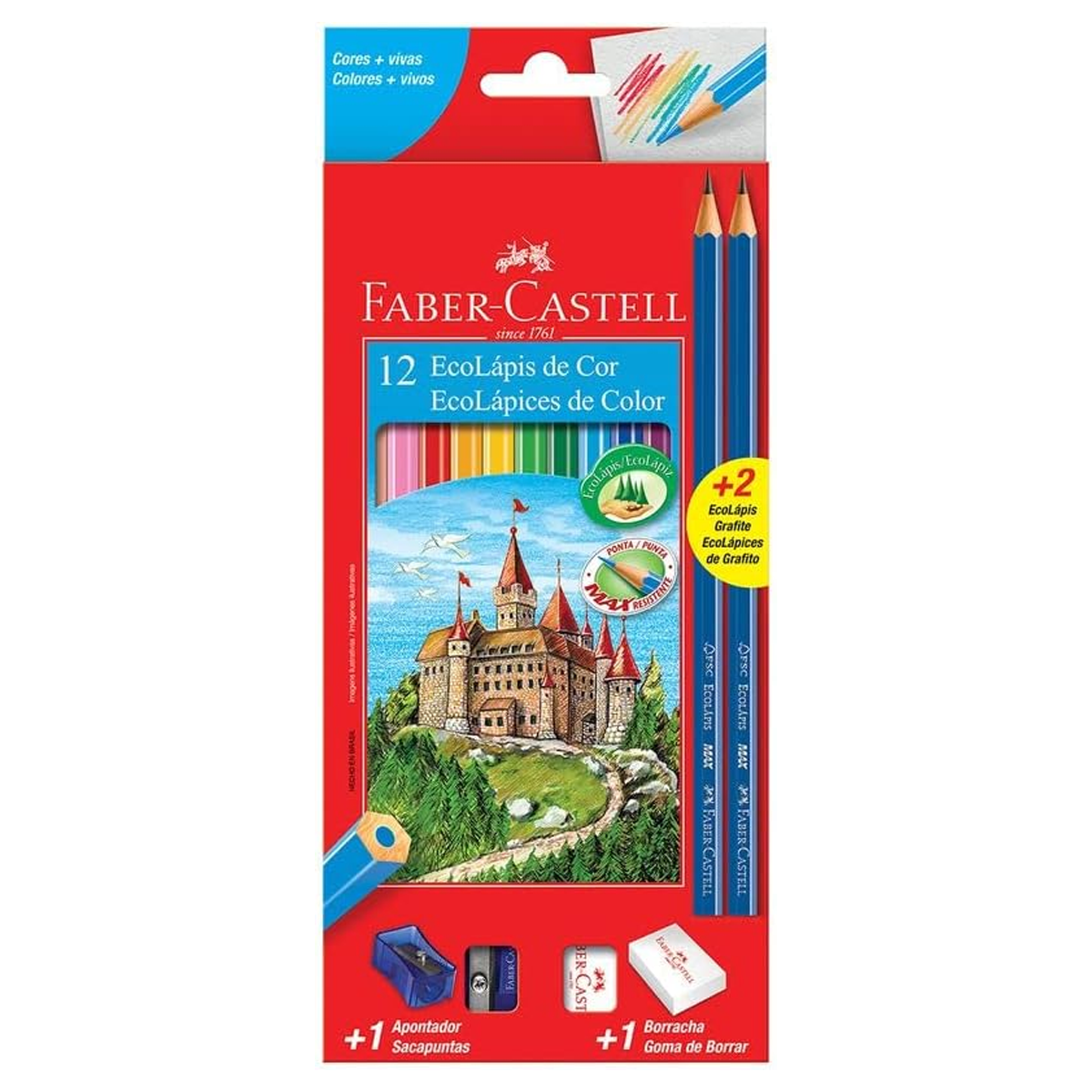 Lapis De Cor Faber Castell 12 Cores Apontador e Borracha