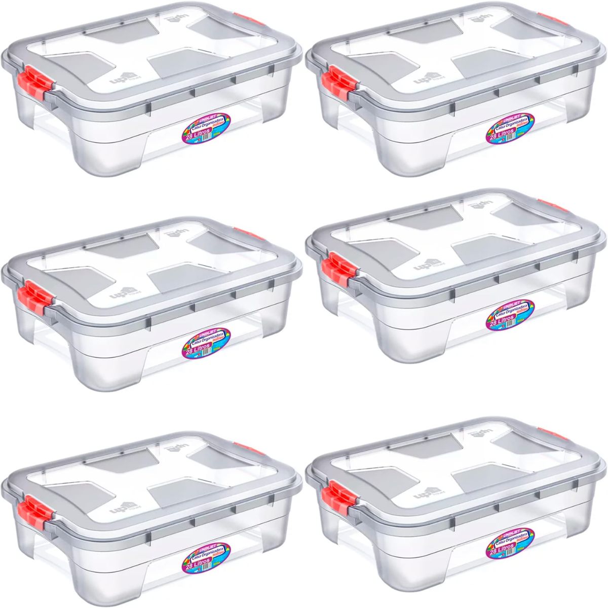 Kit 6 Caixas Organizadoras Transparente 28Litros Uninjet