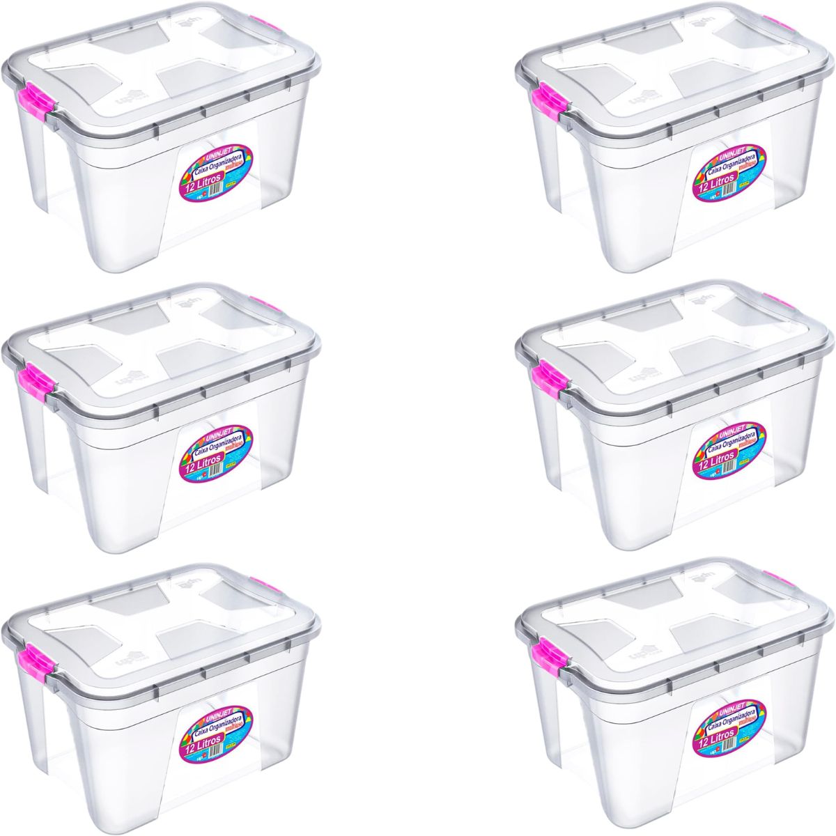 Kit 6 Caixas Organizadoras Transparente 30Litros Uninjet