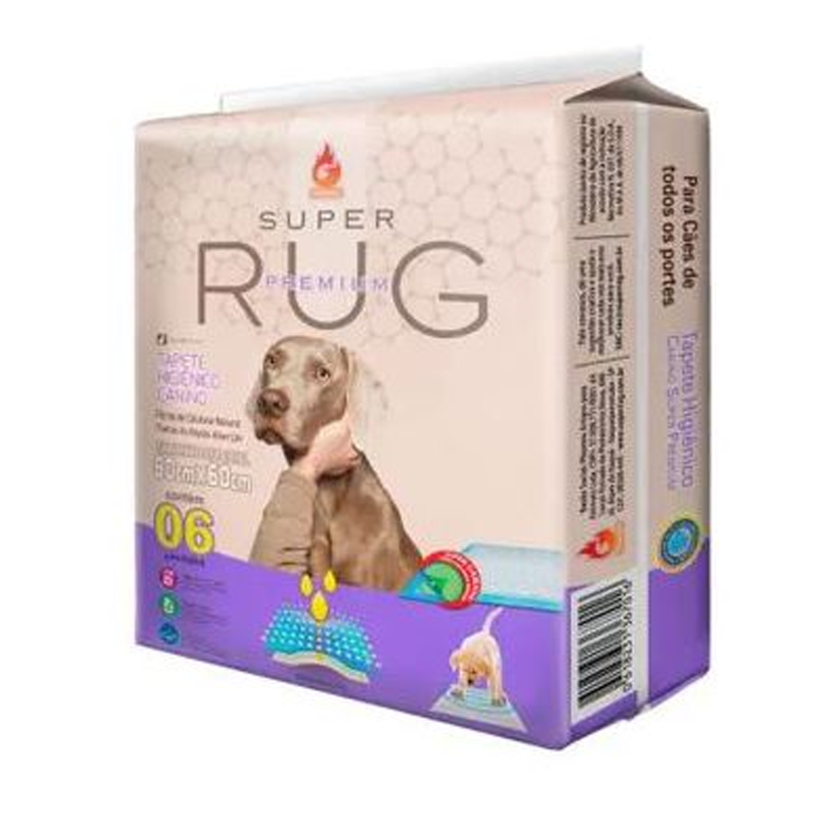 Tapete Higienico Premium 80x60Cm Super Rug Com 6 Unidades
