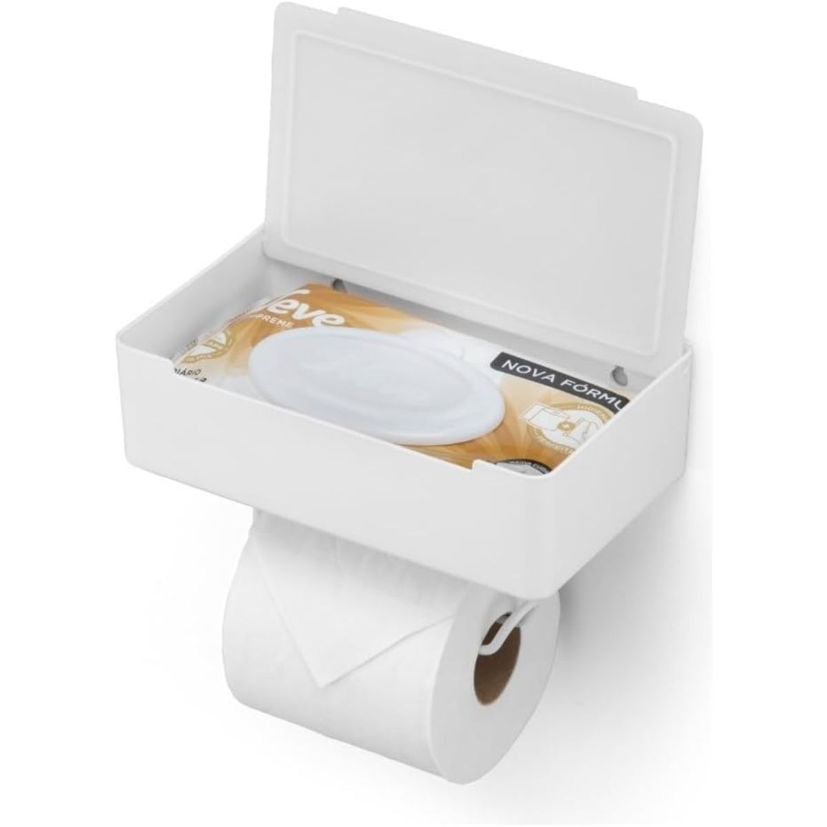 Suporte 3em1 Porta Papel Higiénico Lenço e Celular Branco